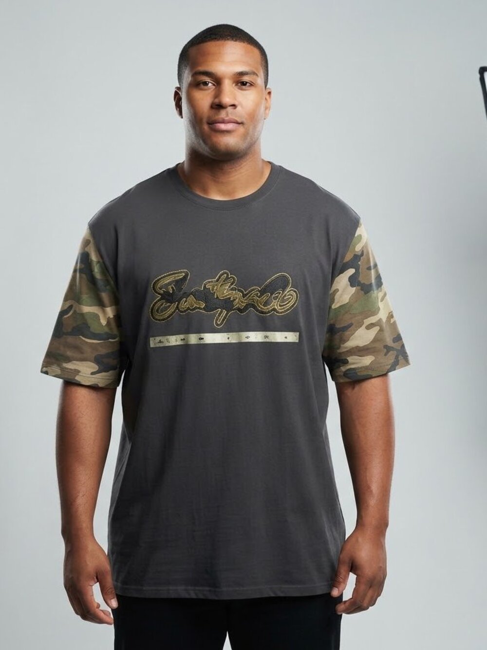 SOUTHPOLE Black & Camo CottonContrast Sleeve Graphic Streetwear T-Shirt Size 3XB